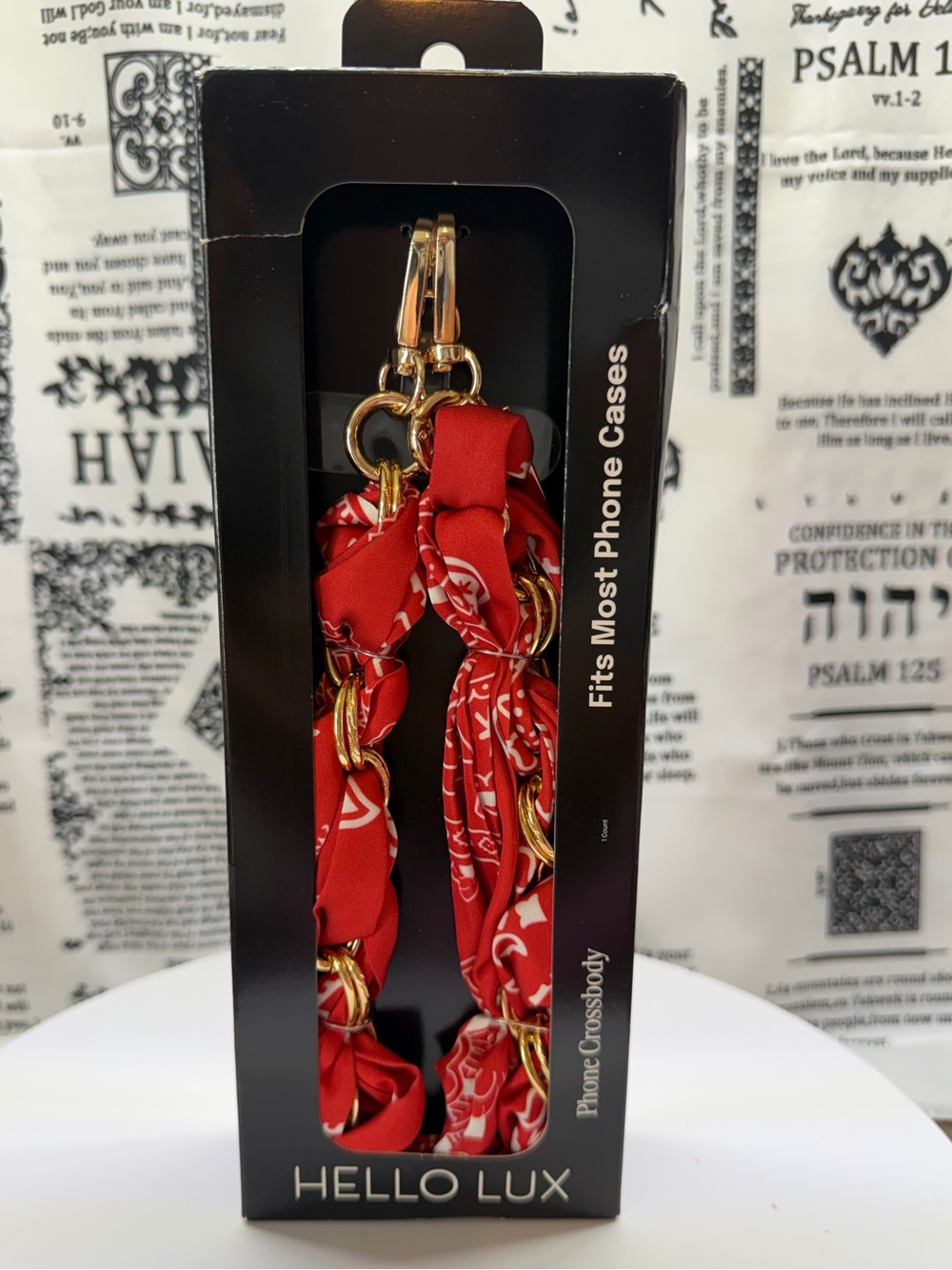 Hello Lux Red Bandana-Print Phone Crossbody Strap with Gold Hardware
